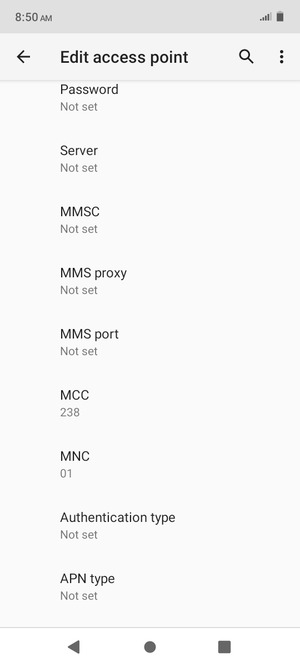 Scroll down and enter MMS information