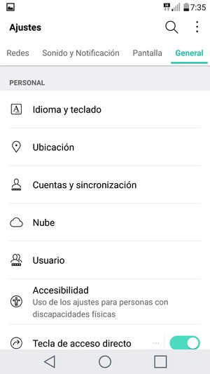 Seleccione Cuentas y sincronización