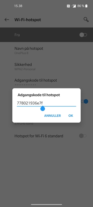 Indtast en Wi-Fi-hotspot adgangskode på minimum 8 tegn og vælg OK