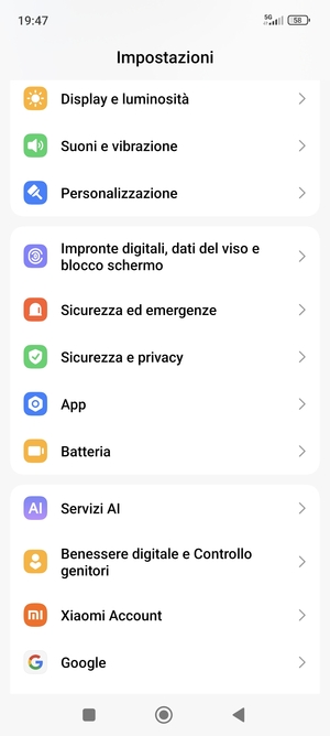 Scorri e seleziona Sicurezza e privacy