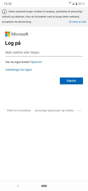 Indtast din e-mailadresse og vælg Næste