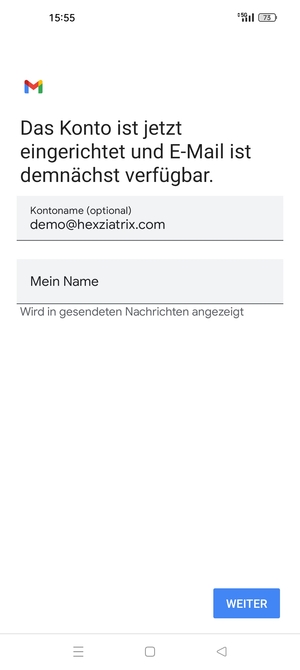 Geben Sie Ihrem Konto einen Namen und geben Sie Ihren Namen ein. Wählen Sie WEITER