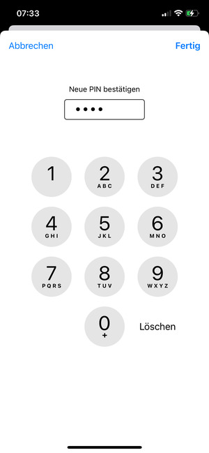 Bestätigen Sie Ihre Neue PIN und wählen Sie Fertig