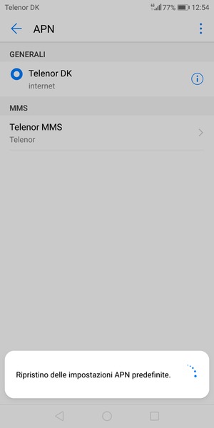 Le impostazioni del tuo telefono saranno ripristinate secondo le impostazioni internet e MMS predefinite