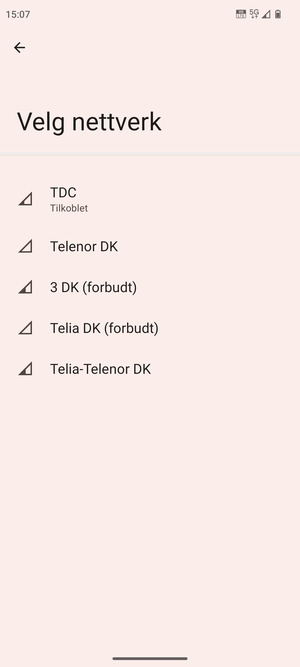 Velg en nettverksoperatør fra listen