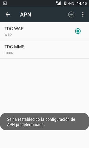 El teléfono se reiniciará con la configuración predeterminada de Internet y MMS