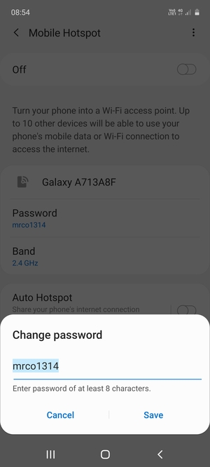 Enter a password of at least 8 characters and select Save