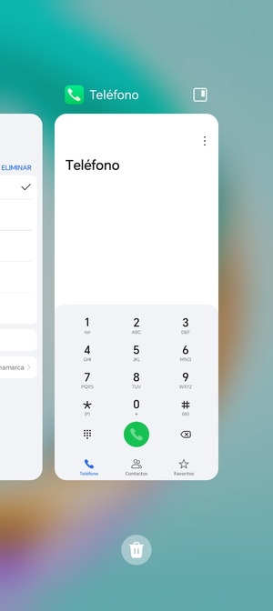 Seleccione el icono Eliminar para cerrar todas las aplicaciones en ejecución