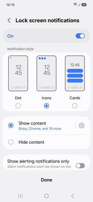 Select your preferred options and select Done