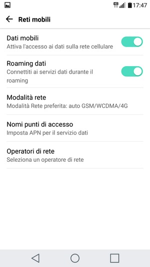 Attiva o disattiva Roaming dati
