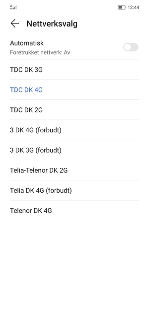 Velg en nettverksoperatør fra listen