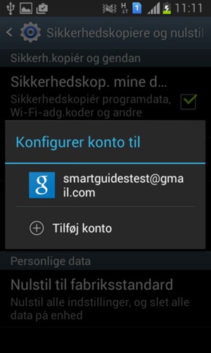 Vælg din sikkerhedskopi-konto
