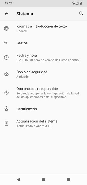 Seleccione Actualización del sistema