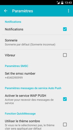 Faites défiler et sélectionnez Set the smsc number