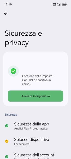 Per attivare il blocco dello schermo, vai al menu Sicurezza e privacy e seleziona Sblocco dispositivo