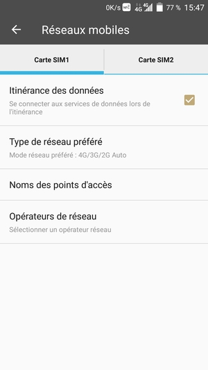 Activar o desactiver Itinérance des données