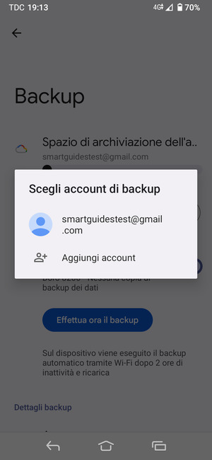 Seleziona il tuo account di backup