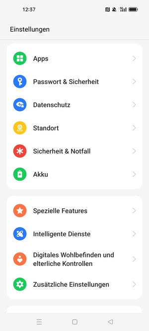 Scrollen Sie und wählen Sie Passwort & Sicherheit