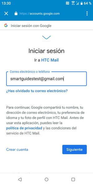 Introduzca su dirección de Gmail y seleccione Siguiente