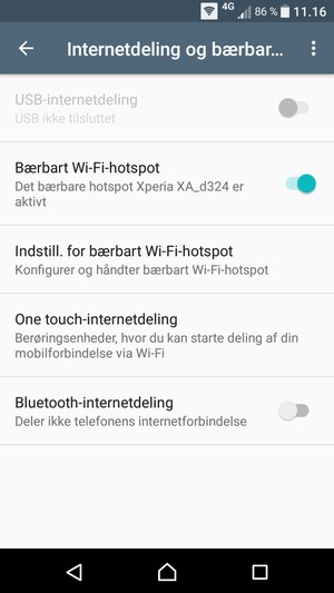 Din telefon er nu sat op til brug som modem