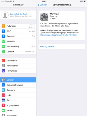 Hvis din iPad ikke er opdateret, vælg Hent og installer