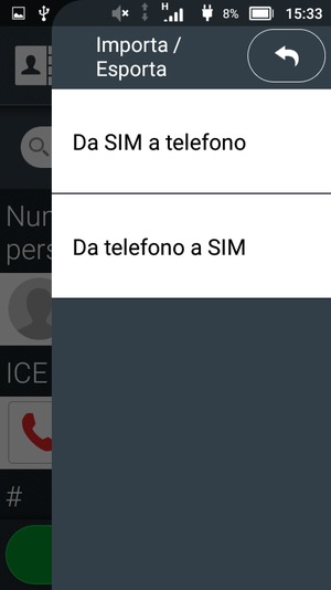 Seleziona Da SIM a telefono