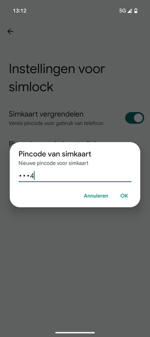 Voer uw Nieuwe sim-pincode in en selecteer OK