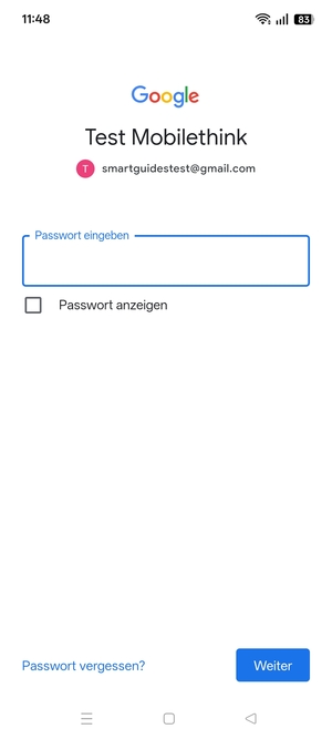 Geben Sie Ihre Passwort ein und wählen Sie Weiter