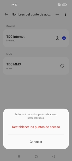 Seleccione Restablecer los puntos de acceso