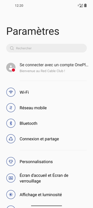 Sélectionnez Connexion et partage