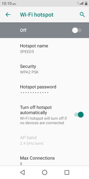 Turn on Wi-Fi hotspot
