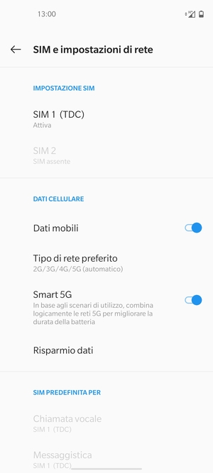 Seleziona SIM 1 o SIM 2