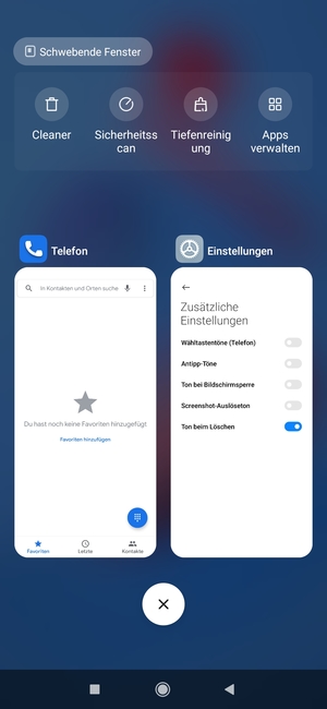 Wählen Sie das Symbol Löschen, um alle laufende Apps zu schließen