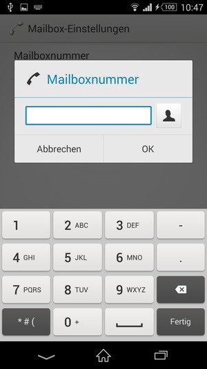 Geben Sie die Mailboxnummer ein und wählen Sie OK