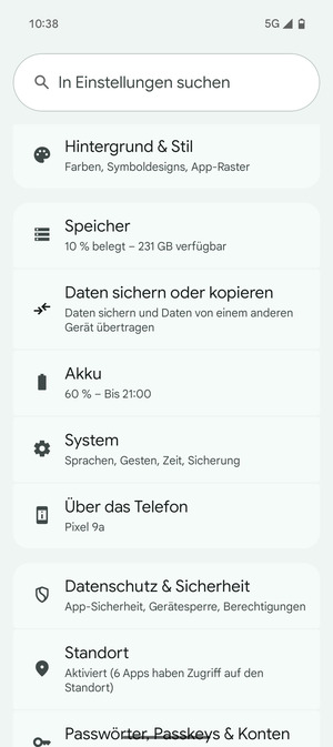 Scrollen Sie und wählen Sie System