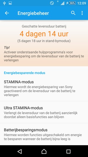 Selecteer STAMINA-modus