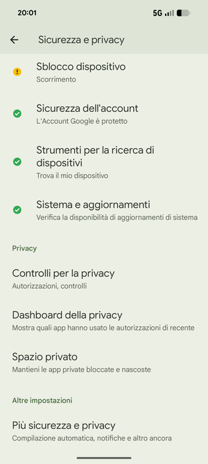 Scorri e seleziona Più sicurezza e privacy