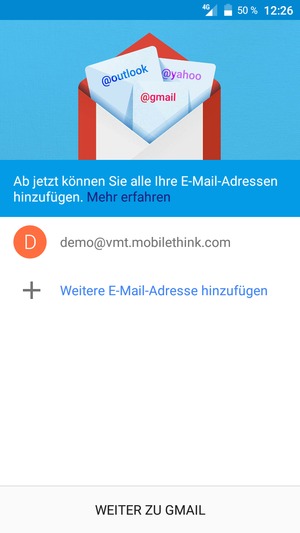 Wählen Sie WEITER ZU GMAIL