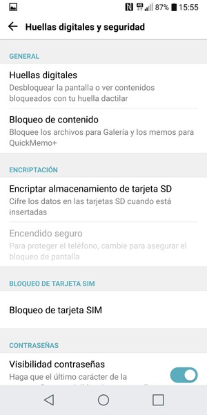 Seleccione Bloqueo de tarjeta SIM