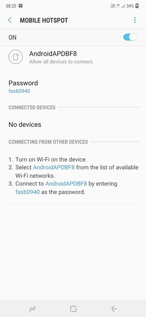 Your phone is now set up for use as a modem