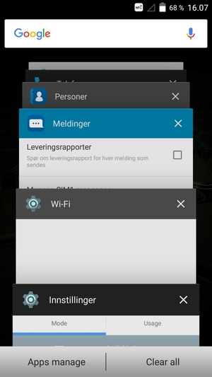 Velg X-ikonet for å lukke alle programmer som kjører