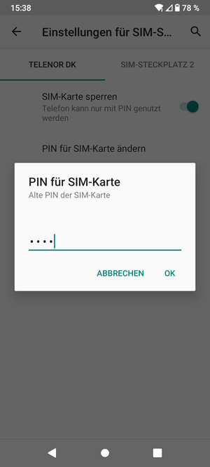 Geben Sie Ihre alte PIN der SIM-Karte ein und wählen Sie OK