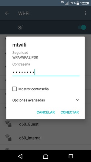 Introduzca la contraseña de Wi-Fi y seleccione CONECTAR