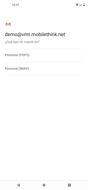 Seleccione Personal (POP3) o Personal (IMAP)