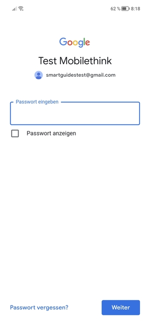 Geben Sie Ihre Gmail Passwort ein und wählen Sie Weiter