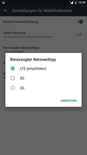 Wählen Sie die gewünschte Option
