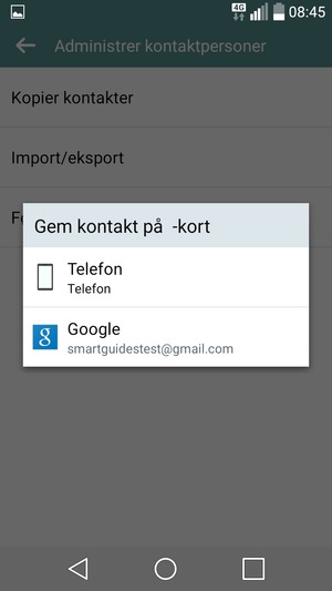 Vælg din Google konto