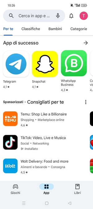 Seleziona la barra di ricerca