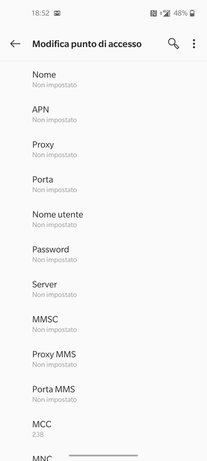 Inserisci le informazioni di Internet
