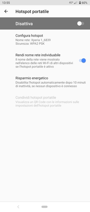 Seleziona Configura hotspot